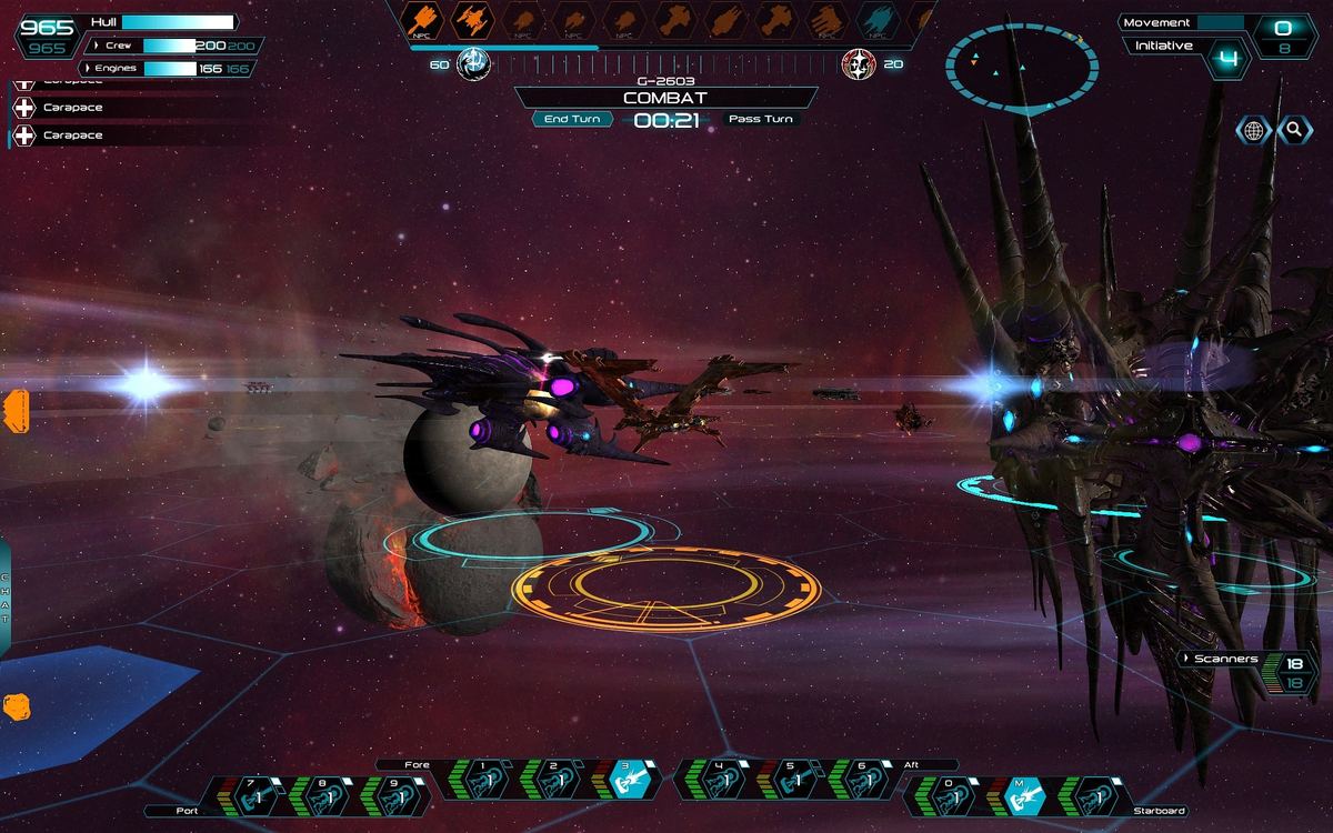 A Genari Interdictor Destroyer comes in for a close combat run against the Hive Entity.