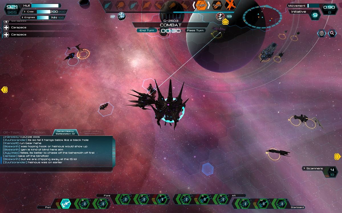 Top view of the battle, with the Queen in the middle, Entity destroyed, Behemoth adjacent to the Queen, and Sol ships surrounding the Queen firing at range.