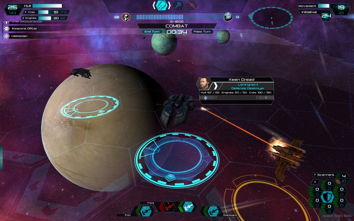 Sol Leningrad Destroyer firing on a Genari Predator Frigate