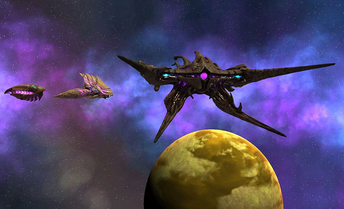 A protopod, neolith, and hive entity seen near a planetoid