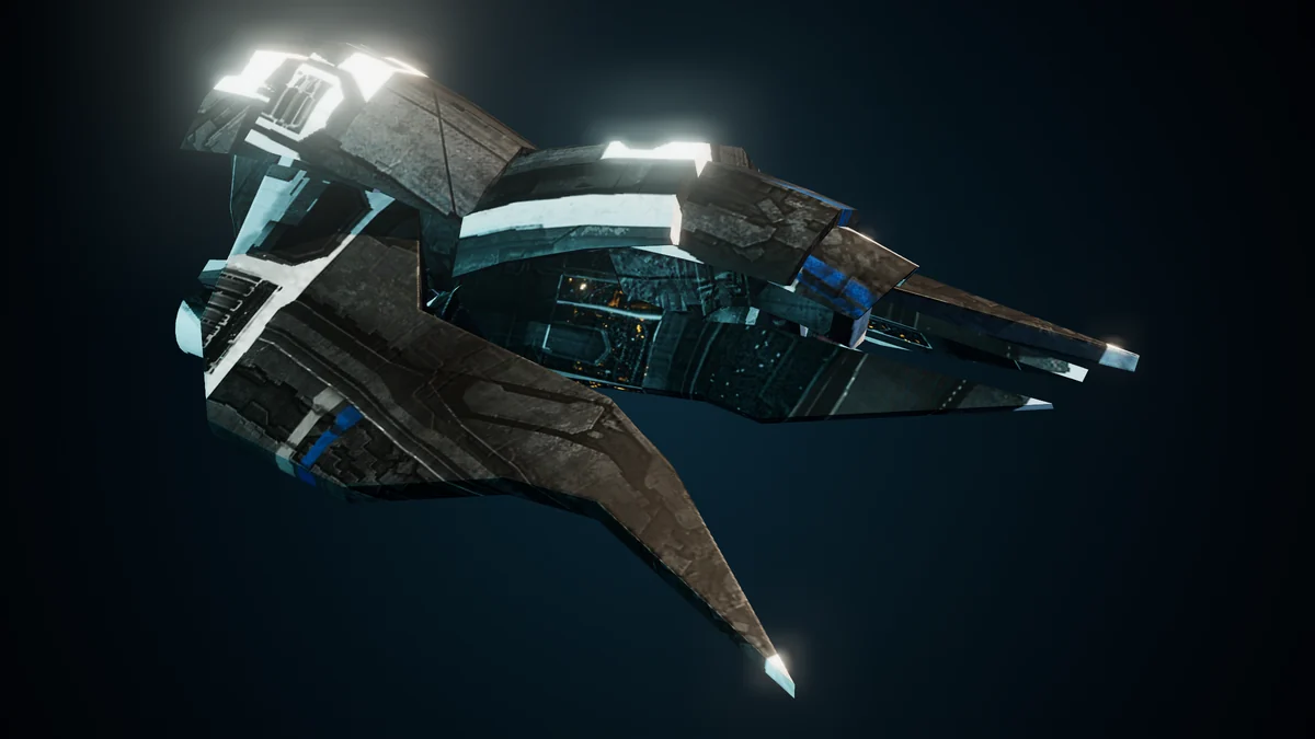Vanguard, a Genari missile corvette lit in space