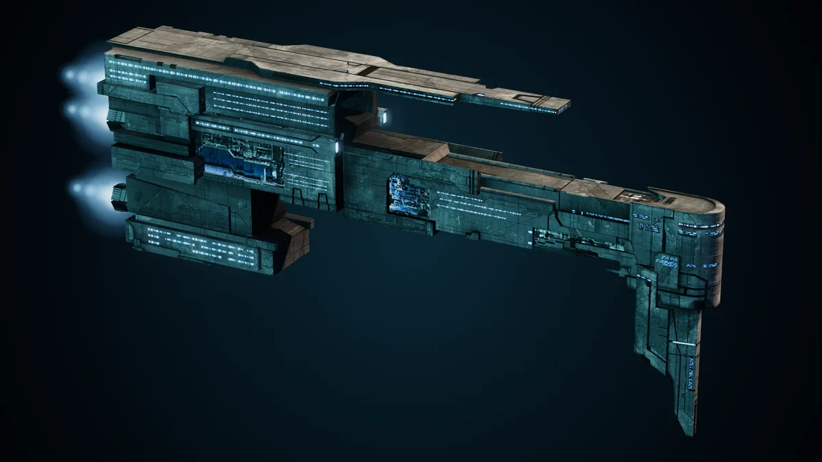 Benevolence, a Sol hospital ship lit in space
