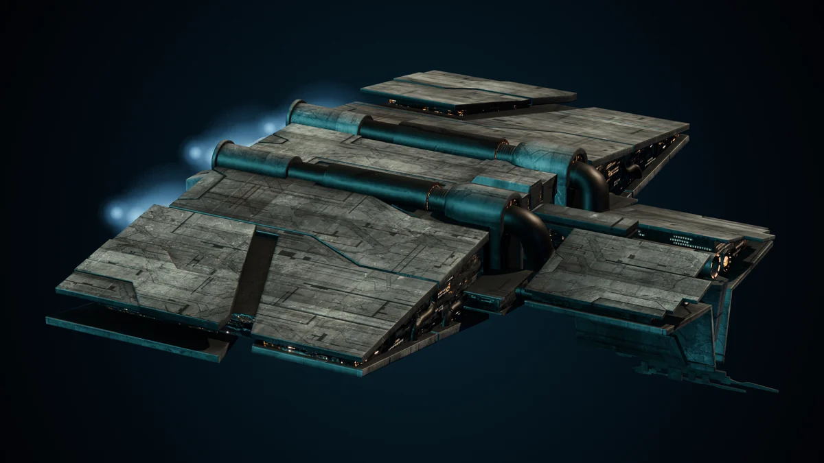 Gorshkov, a Sol assault frigate lit in space