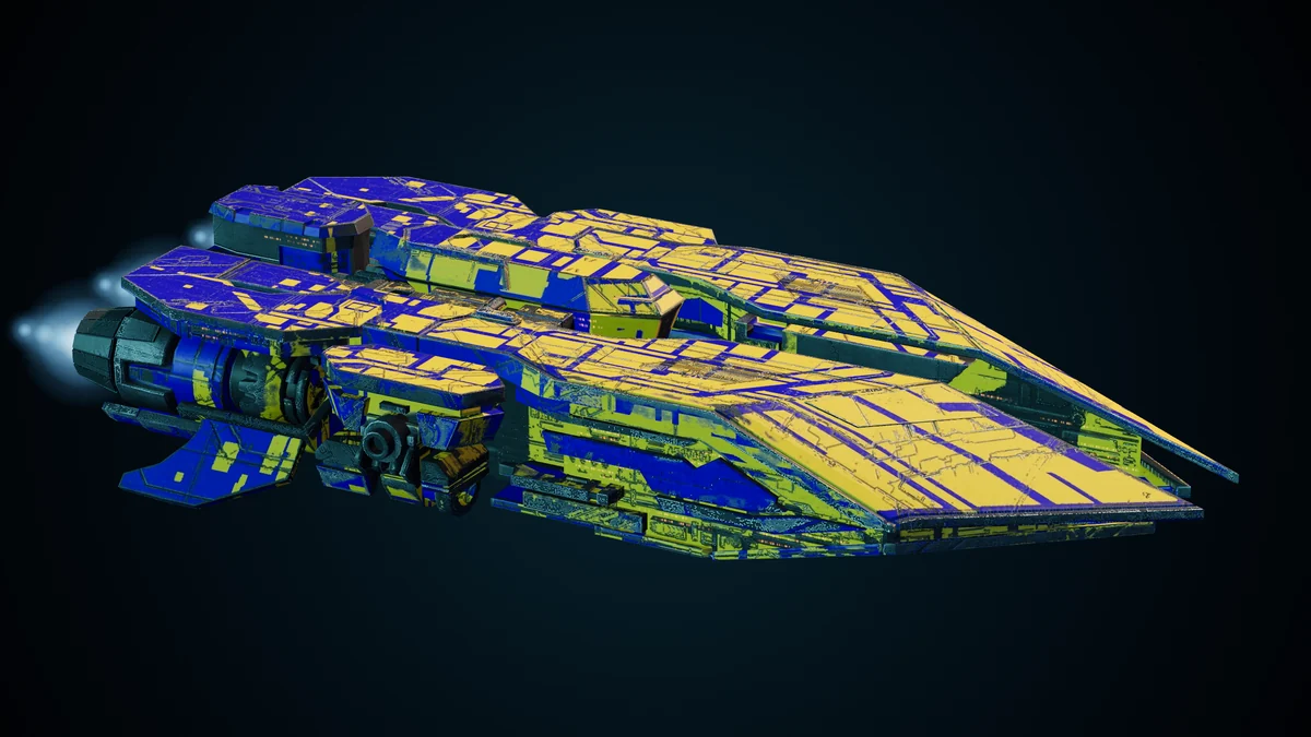 Gladiator, a Pirate heavy interceptor lit in space