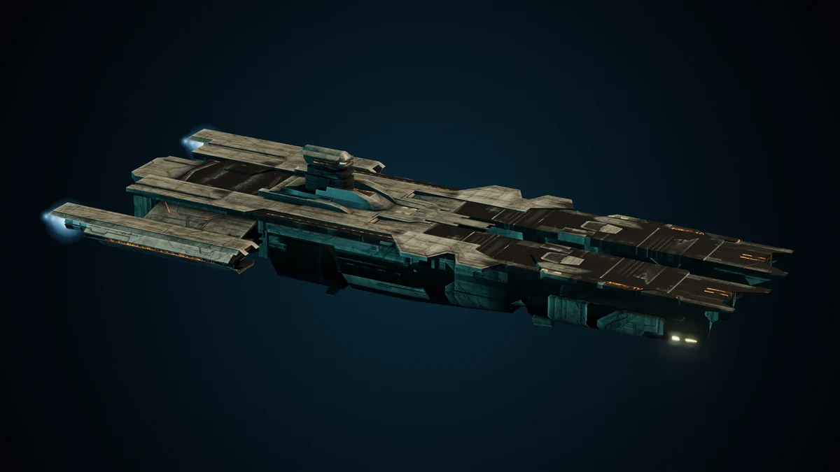Swordfish, a Sol armored destroyer lit in space