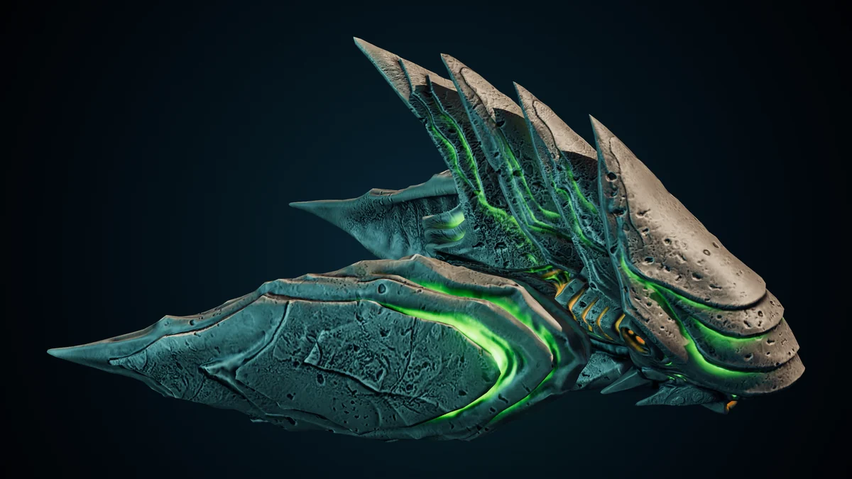 Bloated Monolith, a Hive molting lit in space