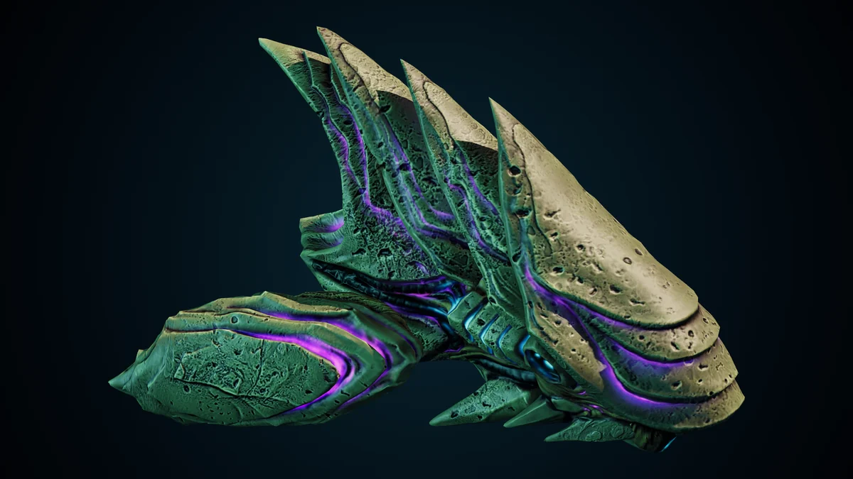 Bursting Monolith, a Hive molting lit in space