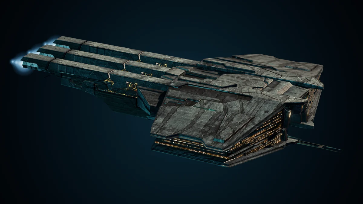 Kumano, a Sol defense light cruiser lit in space