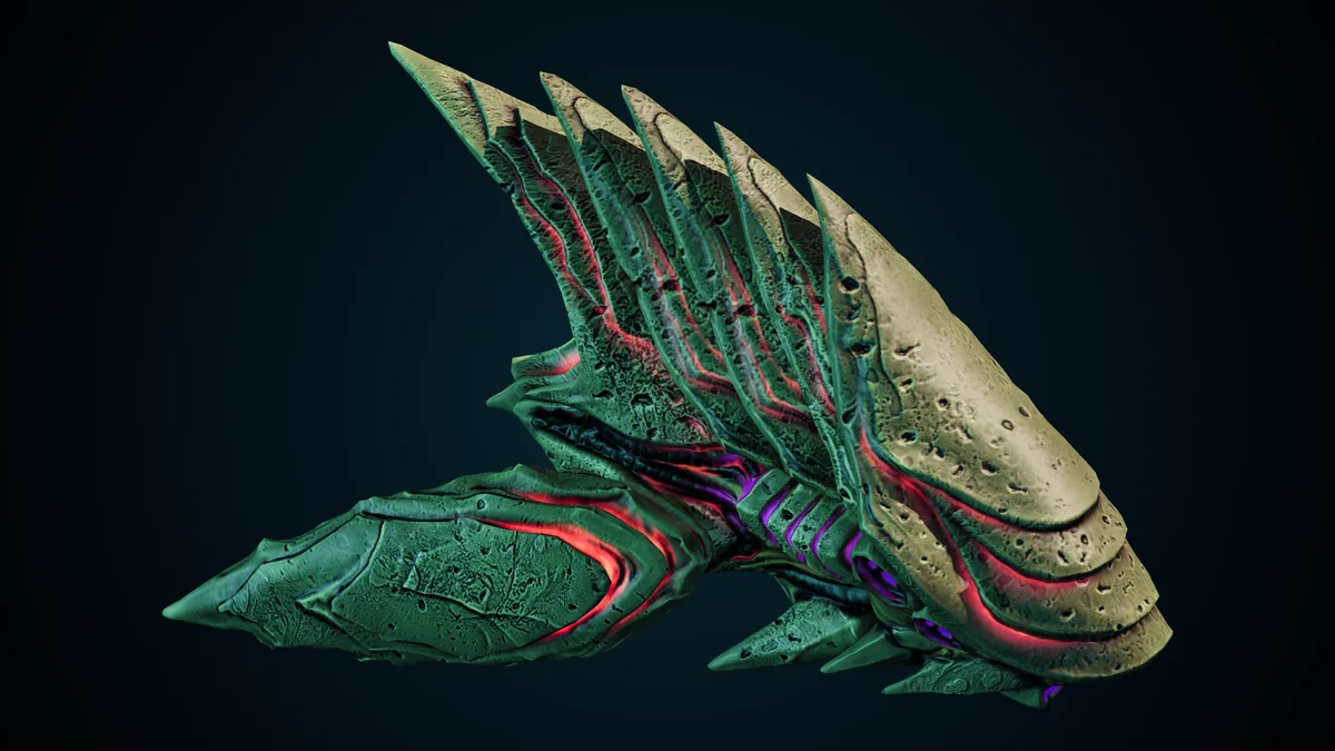 Segmented Monolith, a Hive molting lit in space