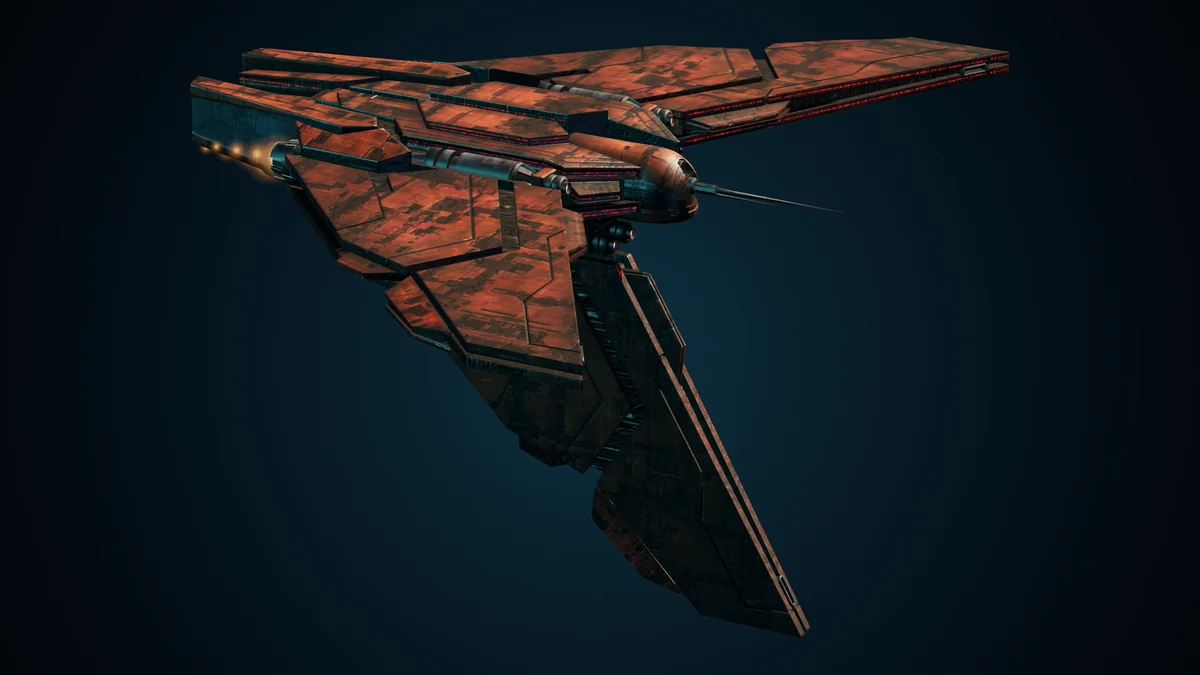 Victory, a Genari light missile cruiser lit in space