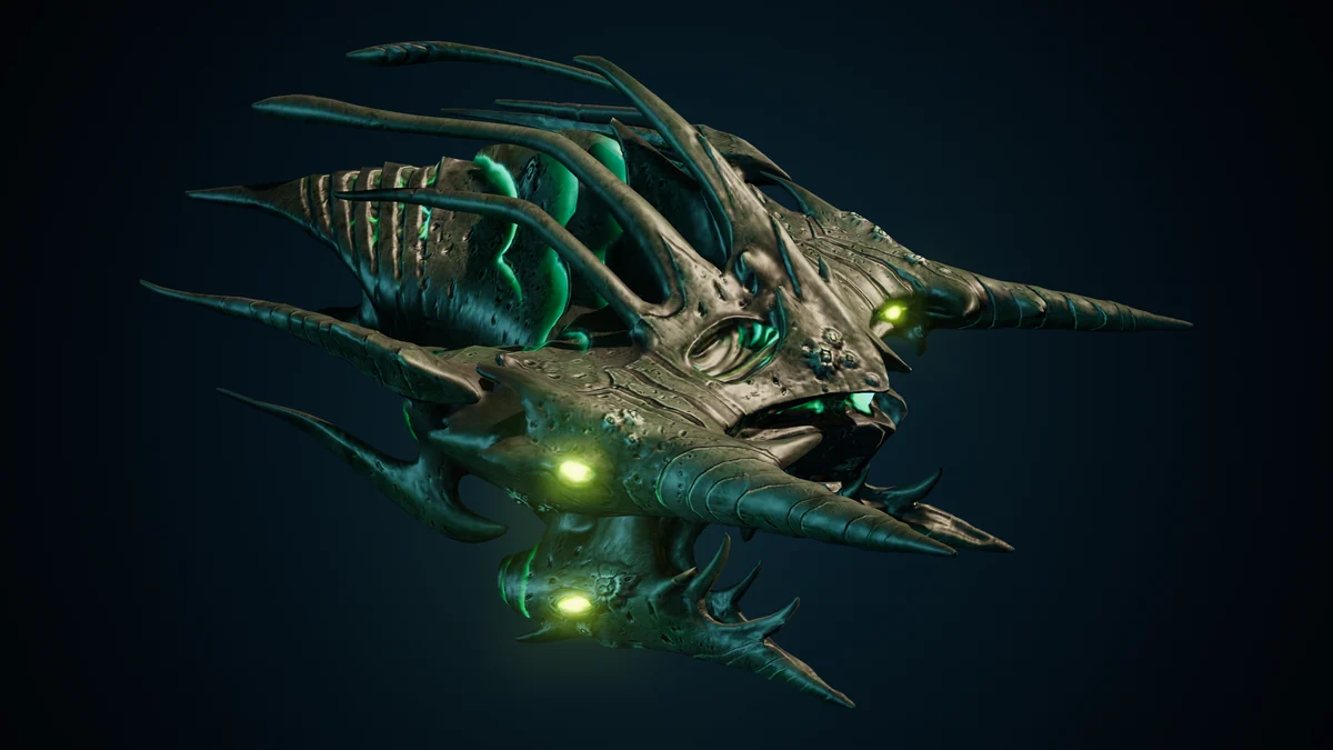 Bloated Hive Entity, a Hive molting lit in space