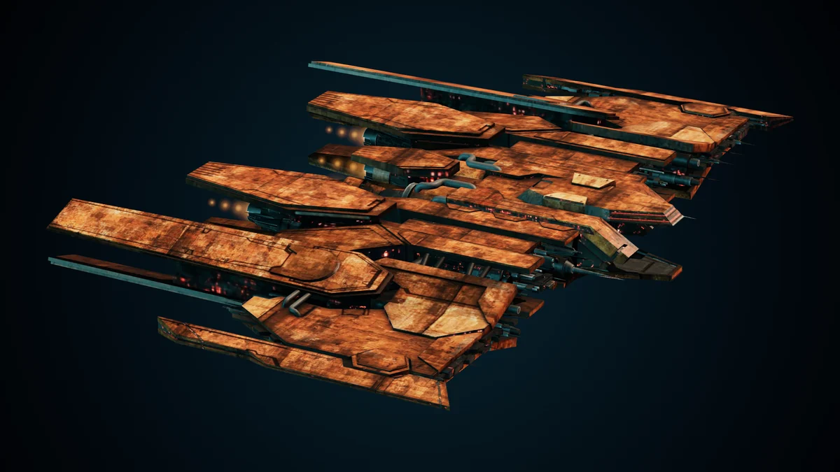 Devastator, a Genari defense cruiser lit in space