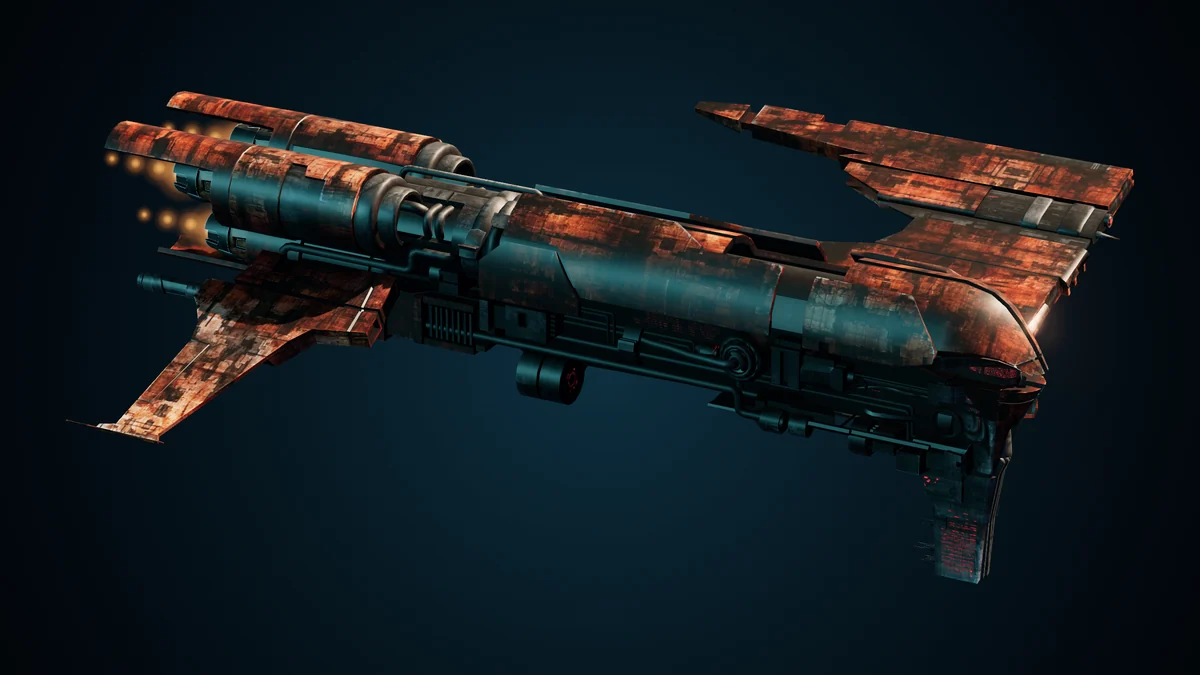 Firestorm, a Genari missile cruiser lit in space