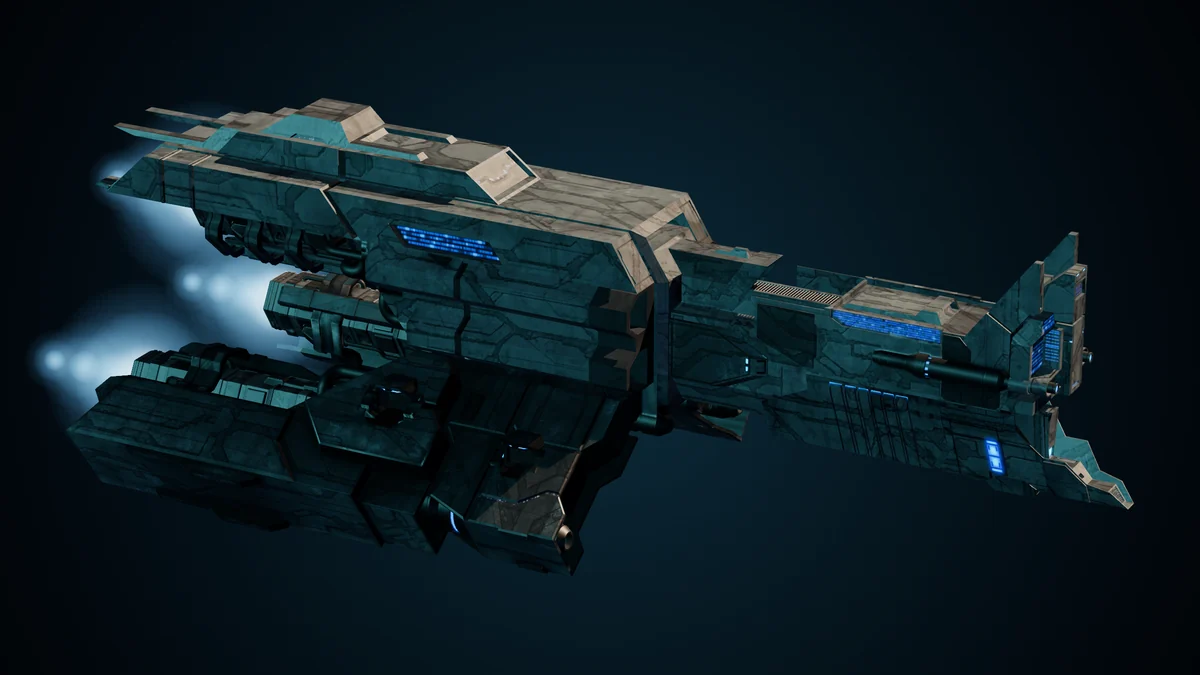Baltimore, a Sol heavy cruiser lit in space