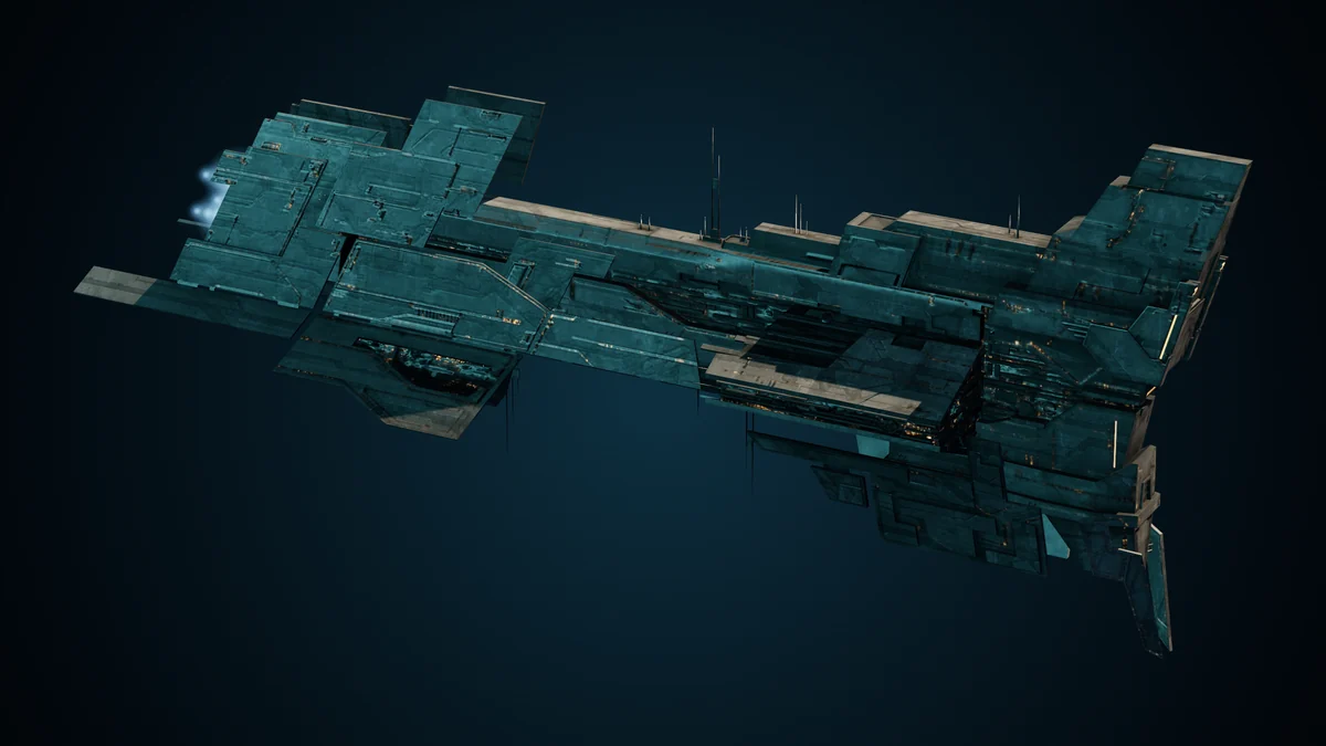 Exeter, a Sol heavy cruiser lit in space