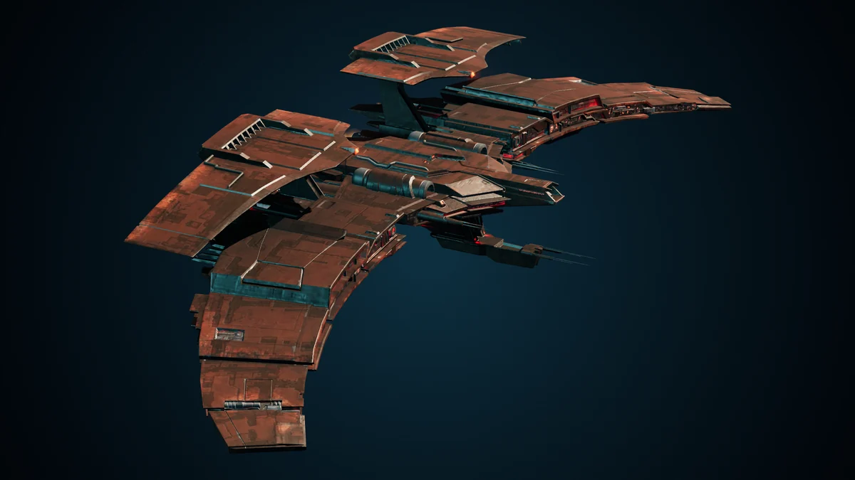 Greatwing, a Genari heavy cruiser lit in space