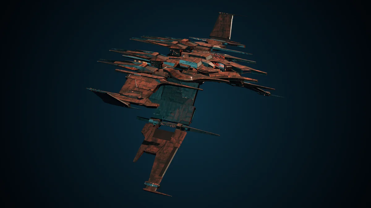 Starfire, a Genari heavy cruiser lit in space
